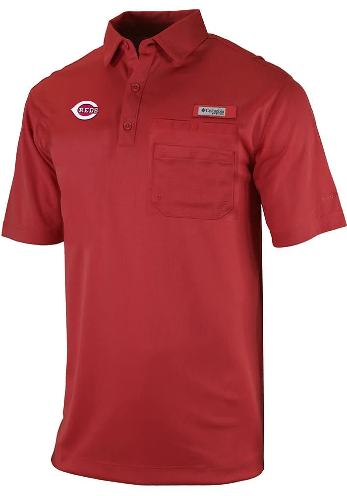 Columbia Cincinnati Reds Mens Red Flycaster Short Sleeve Polo