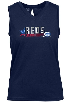 Levelwear Cincinnati Reds Womens Navy Blue Paisley Americana Tank Top