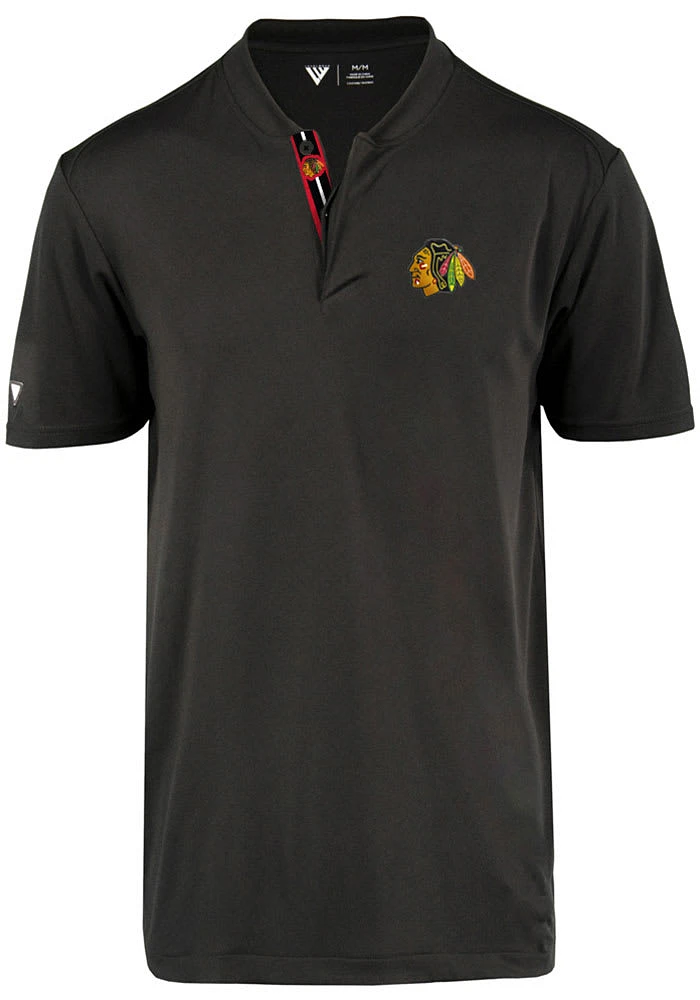 Levelwear Chicago Blackhawks Mens Black Spark Overlap Short Sleeve Polo