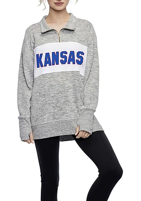 Kansas Jayhawks Womens Grey Cozy Fleece Qtr Zip