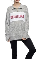 Oklahoma Sooners Womens Grey Cozy Fleece Edition Qtr Zip