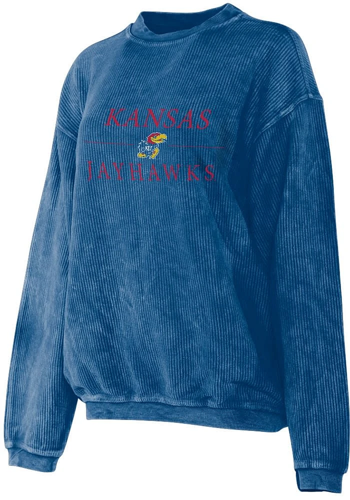 Kansas Jayhawks Womens Blue Corded Style Crew Sweatshirt