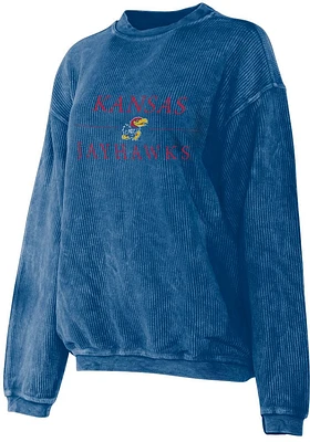 Kansas Jayhawks Womens Blue Corded Style Crew Sweatshirt
