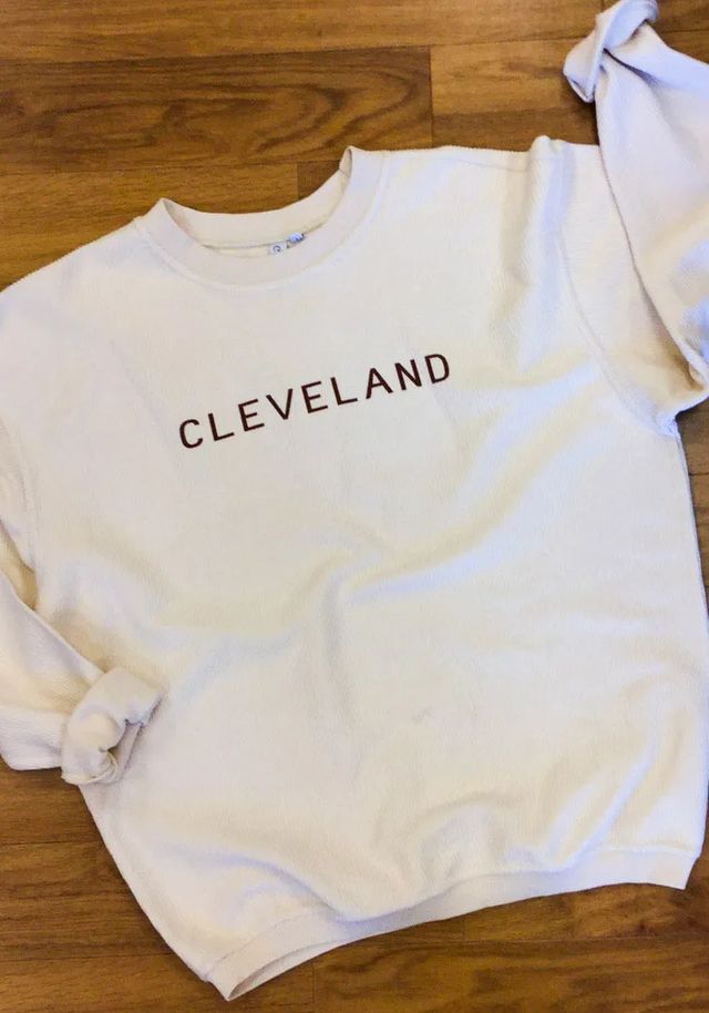 Cleveland Womens Natural Long Sleeve Corded Crew Sweatshirt