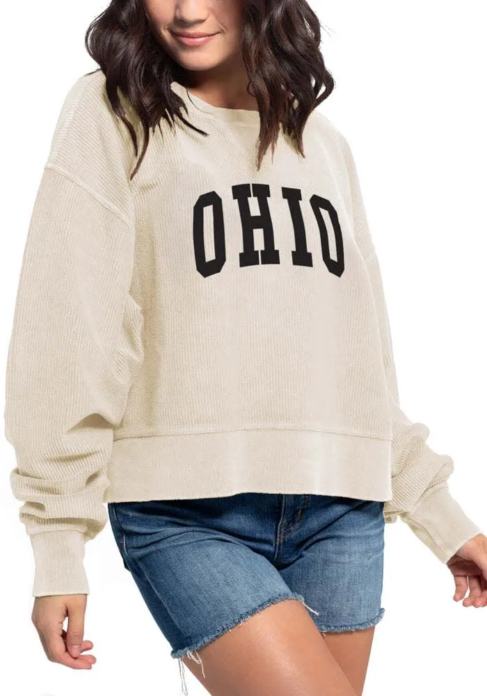 Ohio Women's Natural Corded Boxy Pullover Long Sleeve Crew