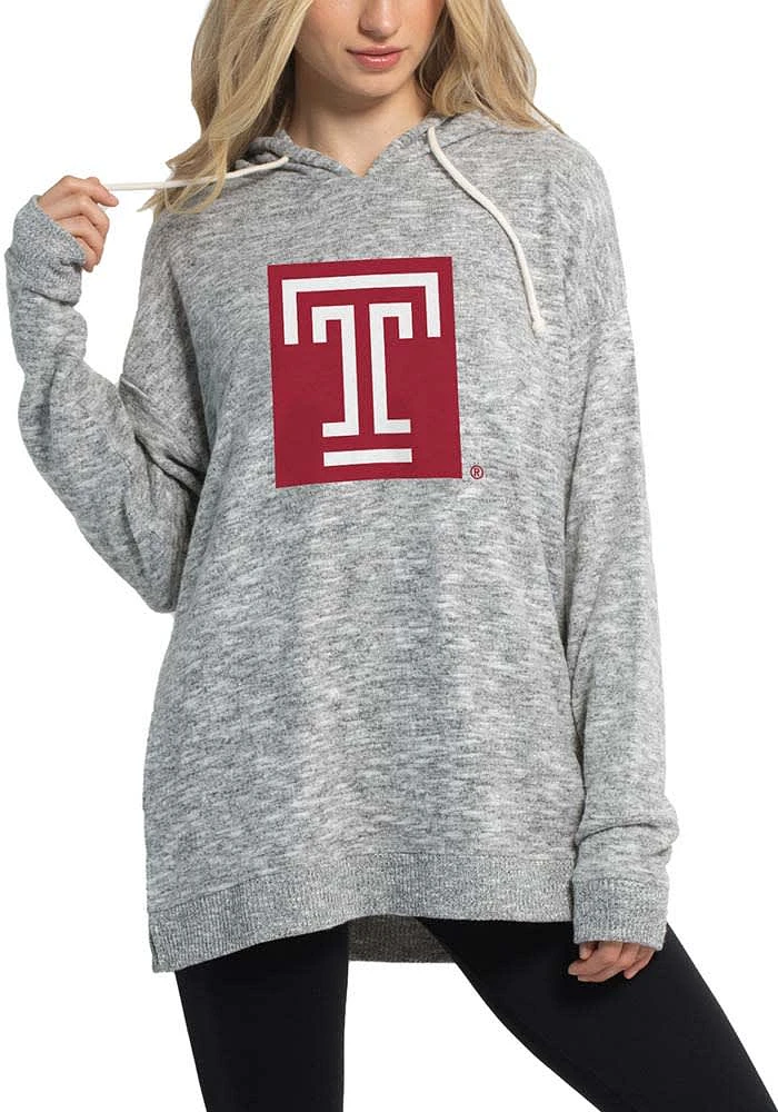 Temple Owls Womens Grey Cozy Tunic Hooded Sweatshirt