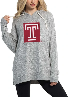 Temple Owls Womens Grey Cozy Tunic Hooded Sweatshirt