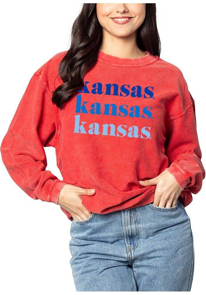 Kansas Jayhawks Womens Corded Classic Crew Sweatshirt