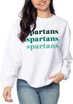 Michigan State Spartans Womens White Corded Knit Crew Sweatshirt