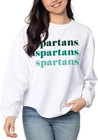 Michigan State Spartans Womens White Corded Knit Crew Sweatshirt