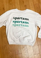 Michigan State Spartans Womens White Corded Knit Crew Sweatshirt