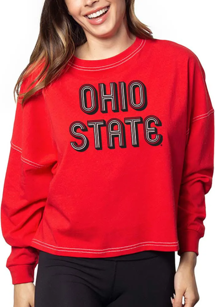 Ohio State Buckeyes Womens Red Cropped Vintage Jersey LS Tee