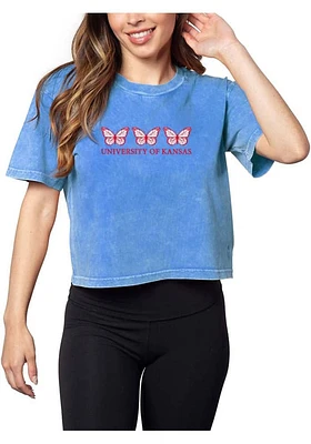 Kansas Jayhawks Womens Blue Short N Sweet Crop Sleeve T-Shirt