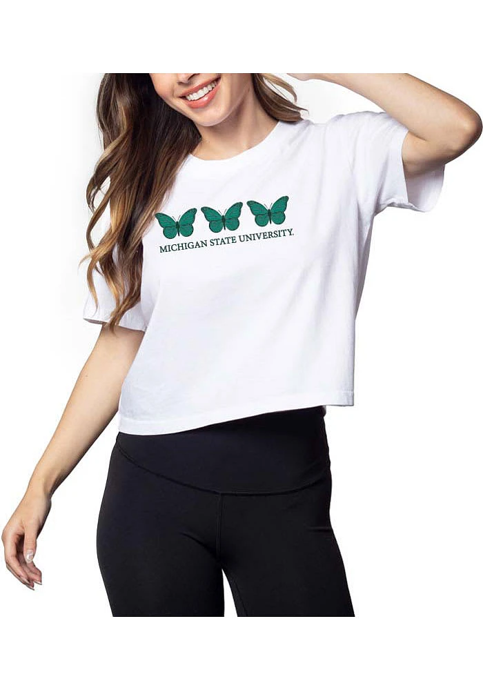 Michigan State Spartans Womens White Short N Sweet Crop Sleeve T-Shirt