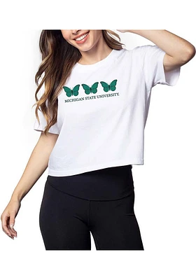 Michigan State Spartans Womens White Short N Sweet Crop Sleeve T-Shirt