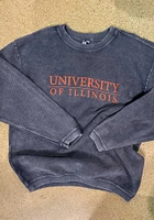Illinois Fighting Illini Womens Navy Blue Corded Crew Sweatshirt
