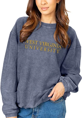 West Virginia Mountaineers Womens Navy Blue Corded Crew Sweatshirt