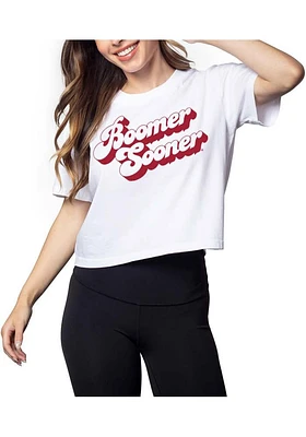 Oklahoma Sooners Womens White Short n Sweet Crop Sleeve T-Shirt