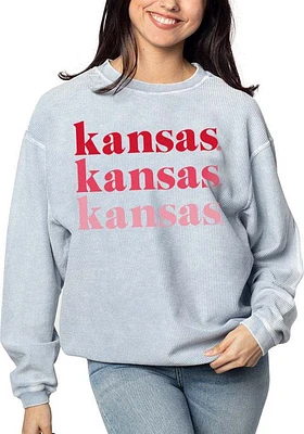 Kansas Jayhawks Womens Blue Corded Comfort Crew Sweatshirt
