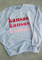 Kansas Jayhawks Womens Blue Corded Comfort Crew Sweatshirt