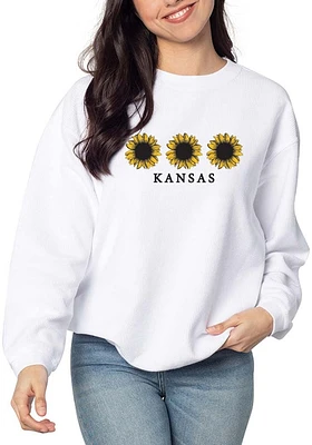 Kansas Womens White Corded Crew Sweatshirt