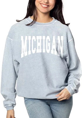 Michigan Womens Light Blue Corded Crew Sweatshirt