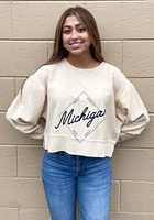 Michigan Womens Oatmeal Corded Boxy Pullover Crew Sweatshirt