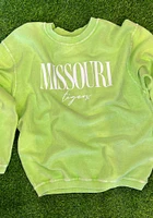 Missouri Tigers Womens Green Corded Crew Sweatshirt