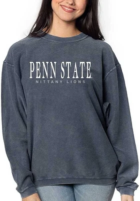 Penn State Nittany Lions Womens Navy Blue Corded Crew Sweatshirt