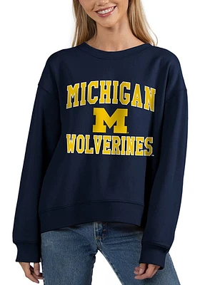 Michigan Wolverines Womens Blue Old School Crew Sweatshirt