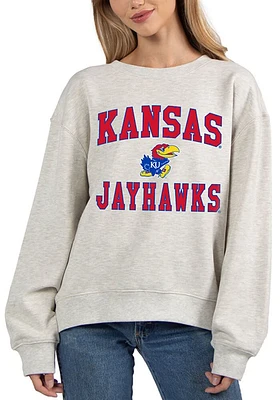 Kansas Jayhawks Womens Ash Old School Crew Sweatshirt