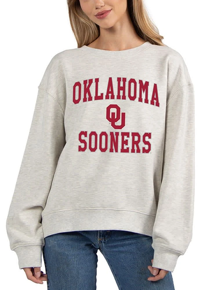 Oklahoma Sooners Womens Ash Old School Crew Sweatshirt
