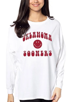 Oklahoma Sooners Womens White Mineral Wash Big LS Tee