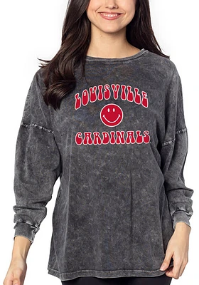 Louisville Cardinals Womens Graphite Mineral Wash Big LS Tee