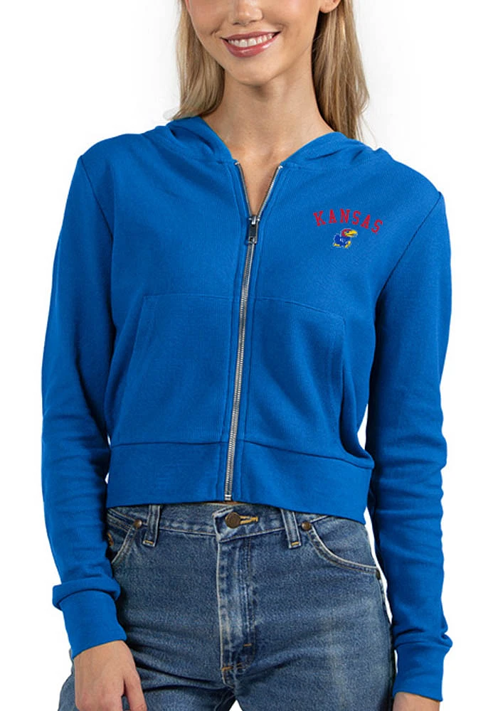 Kansas Jayhawks Womens Blue Cropped Long Sleeve Full Zip Jacket
