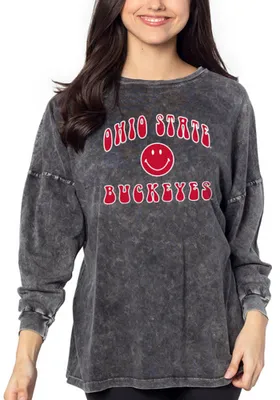 Ohio State Buckeyes Womens Graphite Mineral Wash Big LS Tee