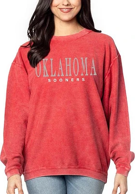 Oklahoma Sooners Womens Crimson Corded Crew Sweatshirt