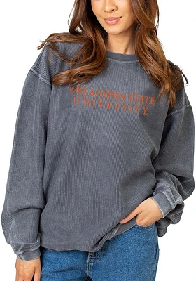 Oklahoma State Cowboys Womens Charcoal Corded Crew Sweatshirt