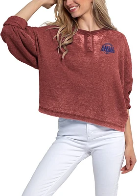 Kansas Jayhawks Womens Red Waffle Boxy Henley LS Tee
