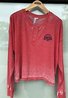 Kansas Jayhawks Womens Red Waffle Boxy Henley LS Tee