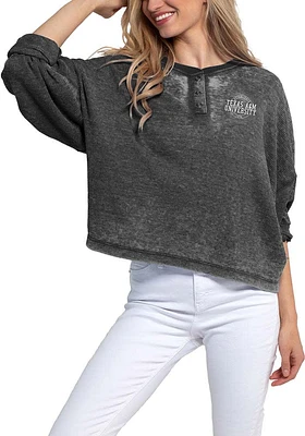 Texas A&M Aggies Womens Charcoal Waffle Boxy Henley LS Tee