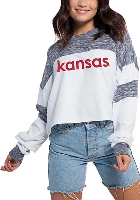 Kansas Jayhawks Womens White Cozy Colorblock LS Tee
