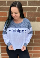 Michigan Wolverines Womens White Cozy Colorblock LS Tee