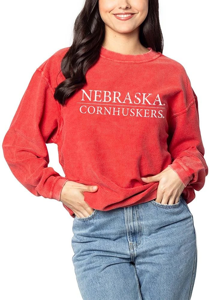 Nebraska Cornhuskers Womens Red Corded Pattern Crew Sweatshirt