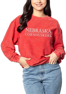 Nebraska Cornhuskers Womens Red Corded Pattern Crew Sweatshirt