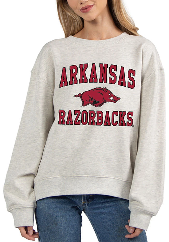 Arkansas Razorbacks Womens Ash Old School Crew Sweatshirt