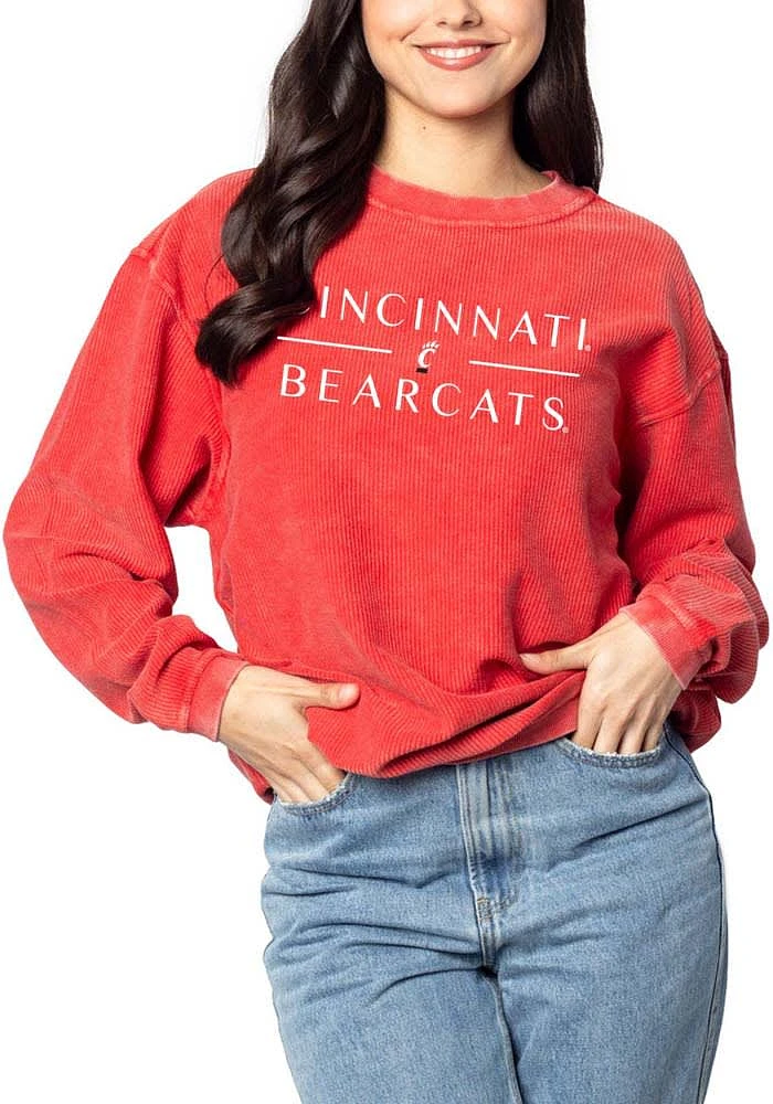 Cincinnati Bearcats Womens Red Corded Crew Sweatshirt