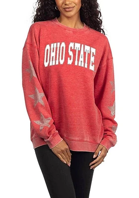 Ohio State Buckeyes Womens Red Rhinestone Stars Campus Crew Sweatshirt