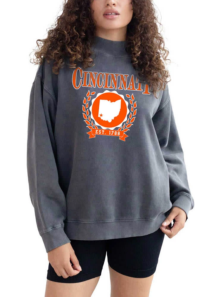 Cincinnati Womens Black Mock Neck Crew Sweatshirt