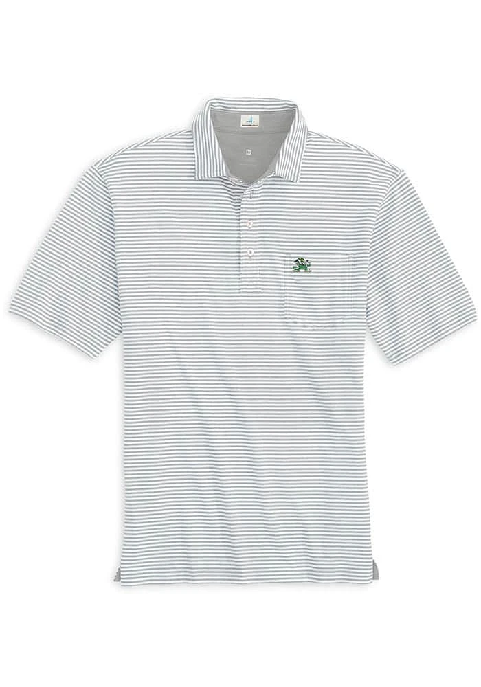 Johnnie O Notre Dame Fighting Irish Mens Grey Nelly Striped Pocket Short Sleeve Fashion Polo